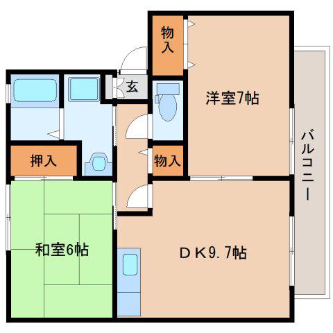 ファミール州見B(2LDK/2階)の間取り写真