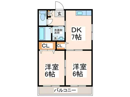 PATIO黒髪II(2DK/2階)の間取り写真