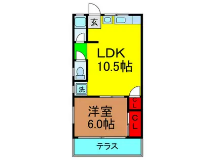 友田ハイツII(1LDK/1階)の間取り写真