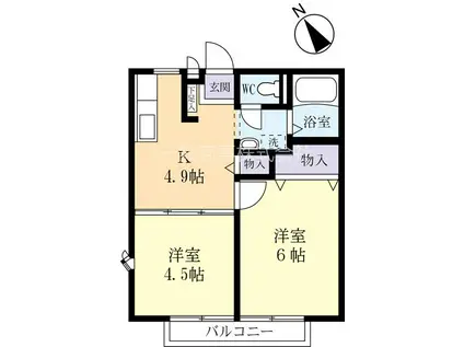 ダイナス(2DK/2階)の間取り写真