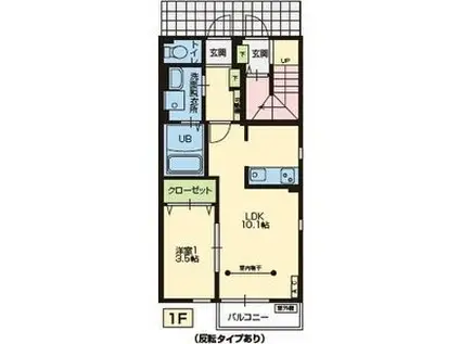 ばっくほーむB棟(1LDK/1階)の間取り写真