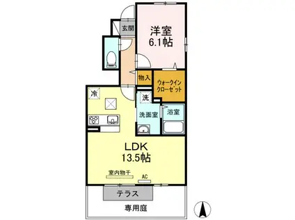 クレセール三谷(1LDK/1階)の間取り写真