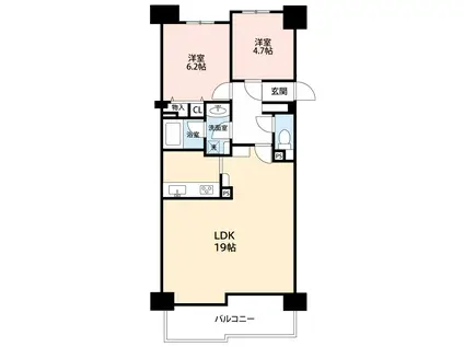 シャトー岡崎II番館(2LDK/9階)の間取り写真