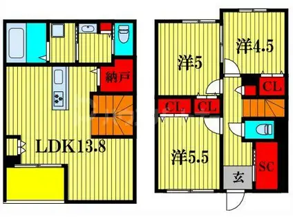 カーサ ビアンカ ブルー(3LDK/1階)の間取り写真
