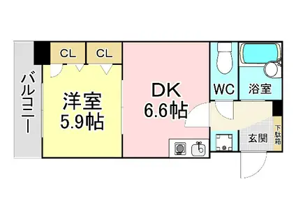 ライオンズマンション三萩野駅前(1DK/6階)の間取り写真