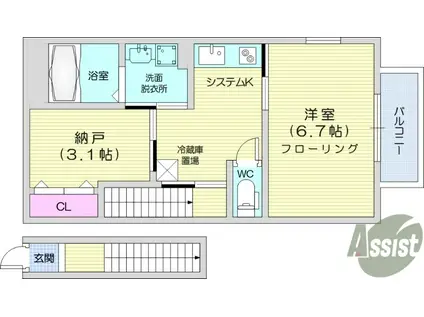 愛宕ヒルズ2(1SK/3階)の間取り写真