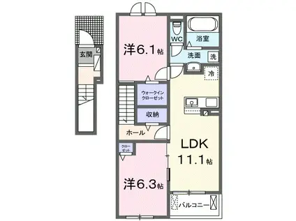 檀紙町アパート(2LDK/2階)の間取り写真