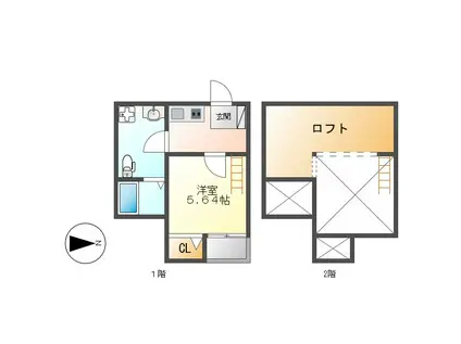 ビルーチェ A棟(1K/2階)の間取り写真