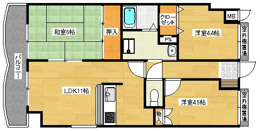 ウィステリア紀伊田辺(3LDK/2階)の間取り写真