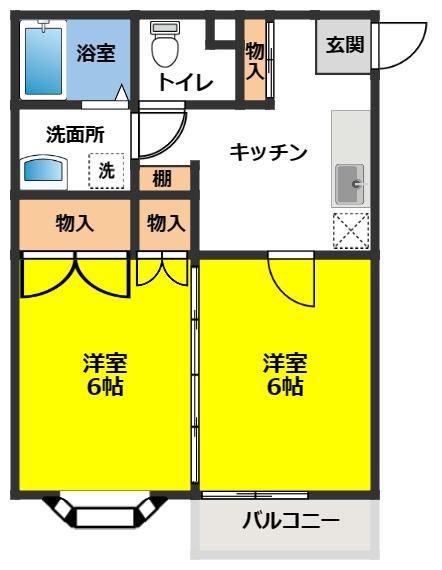 センチュリーハウス津志田B(2K/2階)の間取り写真