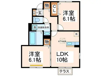 ヴィスキオ M 大江(2LDK/1階)の間取り写真