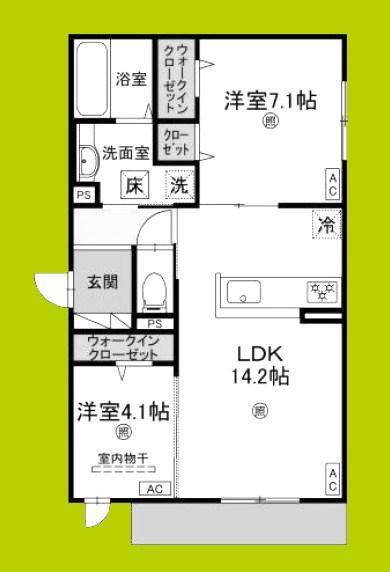 パサログランデ北長尾(2LDK/1階)の間取り写真