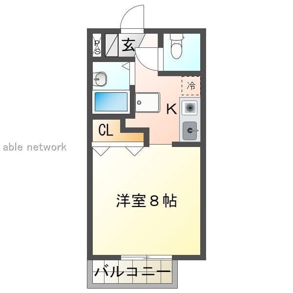 ラムール紫竹(ワンルーム/2階)の間取り写真