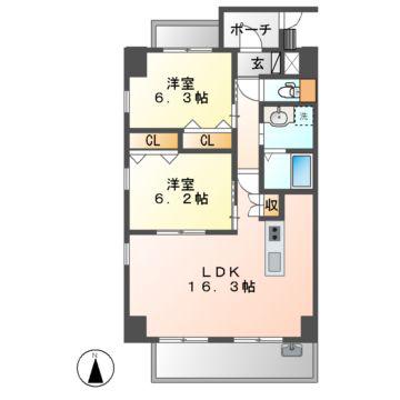リンパクマンション(2LDK/3階)の間取り写真