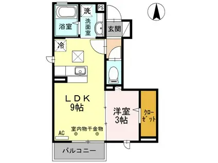 ナスガ A(1LDK/1階)の間取り写真