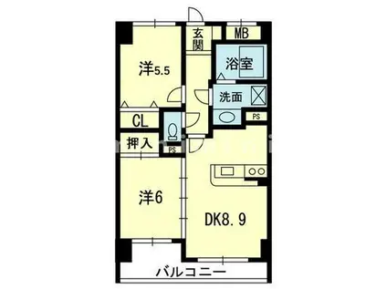 フラワーマンション城西(2DK/9階)の間取り写真