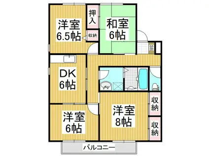 パピヨン三輪 A棟(4DK/2階)の間取り写真