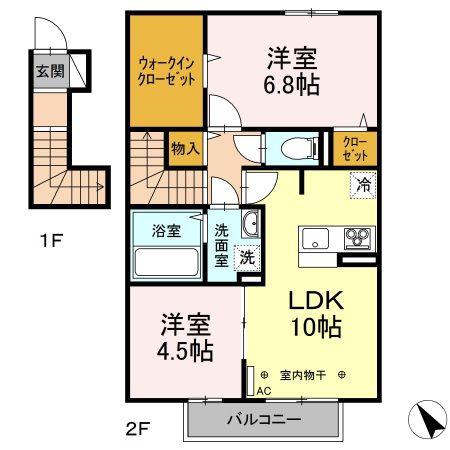 セジュールりんどう D(2LDK/2階)の間取り写真