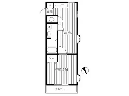 ブルーウェイブ(1DK/2階)の間取り写真