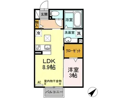 スカイパル(1LDK/1階)の間取り写真