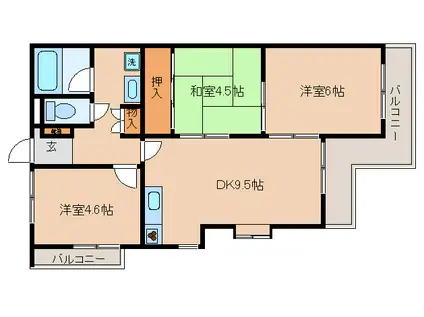 トキワ西山ハイツ(3LDK/3階)の間取り写真