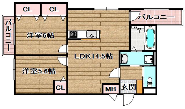 サイアミーズ春日町(2LDK/1階)の間取り写真