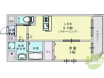 プレジオ江坂Ⅱ(1LDK/9階)の間取り写真