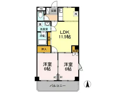 ロイヤルガーデン杉山(2LDK/2階)の間取り写真