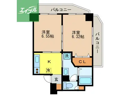 ウィング弐号舘(2K/8階)の間取り写真