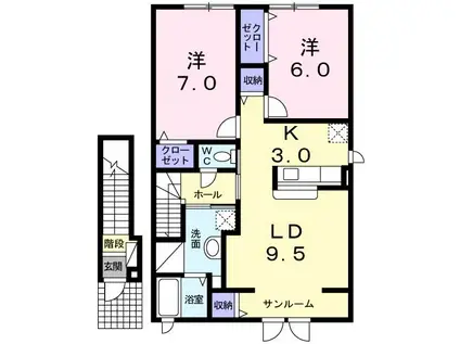 シェルオーロラ II(2LDK/2階)の間取り写真