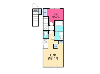 ASUIT西塩釜(1LDK/2階)の間取り写真