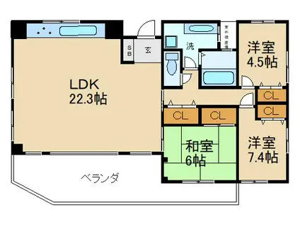 ガーデン楠葉(3LDK/4階)の間取り写真