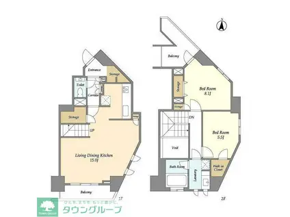 ドゥーエ西麻布II(2LDK/14階)の間取り写真