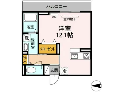 D-ROOMトラベシア(ワンルーム/2階)の間取り写真