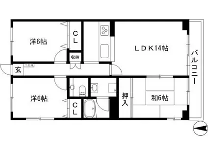 ビラ三秀山中(3LDK/3階)の間取り写真