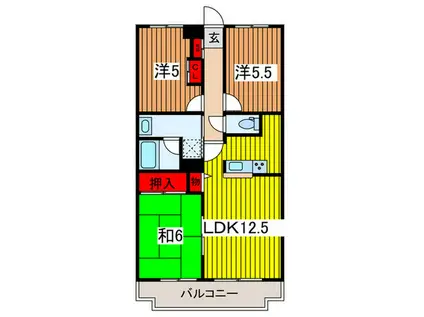 KSマンション原山(3LDK/1階)の間取り写真