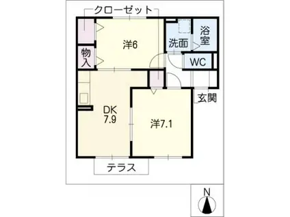 セントリバーヒルズ三雲 A棟(2DK/1階)の間取り写真