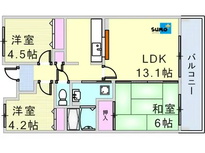 井吹東シティコート20(3LDK/2階)の間取り写真