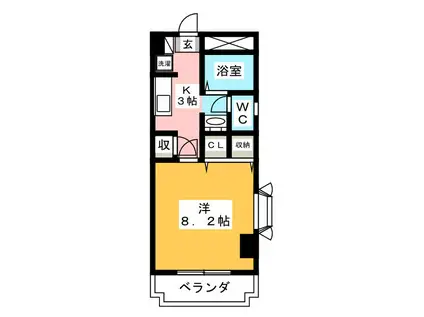 グランパレ中央林間(1K/3階)の間取り写真