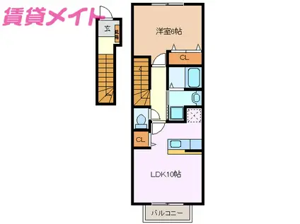 オリーブB(1LDK/2階)の間取り写真