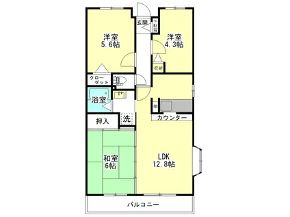 グランディール知手(3LDK/4階)の間取り写真