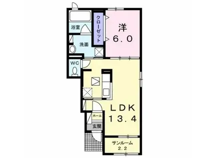 ディアコート苅田(1LDK/1階)の間取り写真