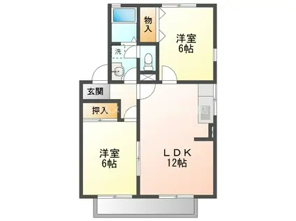 ハイカムールひまわり C棟(2LDK/1階)の間取り写真