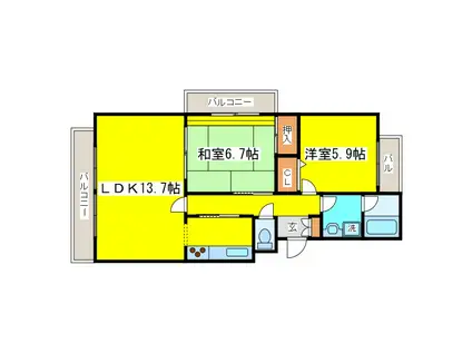 オ・ドミール美香保I(2LDK/1階)の間取り写真