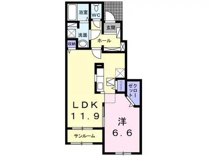 フォルトーナS-II(1LDK/1階)の間取り写真
