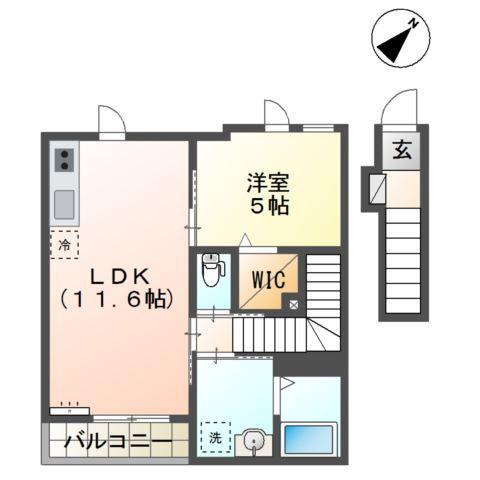 LINA(1LDK/2階)の間取り写真