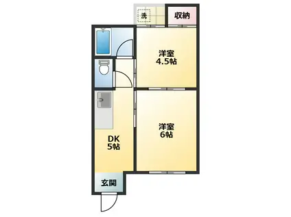 グリーンハイム公園南矢田A棟(2DK/2階)の間取り写真