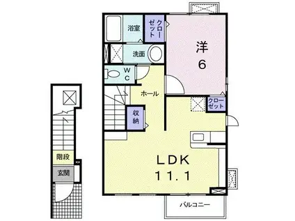 アルカンシェルA棟(1LDK/2階)の間取り写真