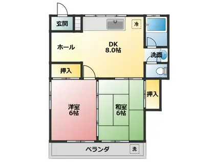 三福マンション(2DK/2階)の間取り写真