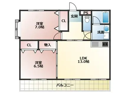 グランヒルズつつじが丘(2LDK/3階)の間取り写真